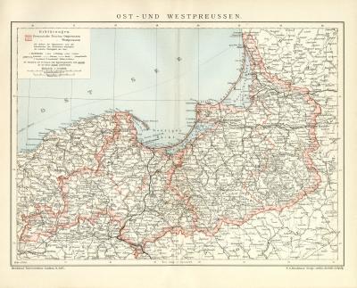 Ost und Westpreussen Karte Lithographie 1900 Original der Zeit