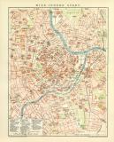 Wien Innere Stadt Stadtplan Lithographie 1899 Original der Zeit
