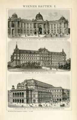 Wiener Bauten I. Holzstich 1891 Original der Zeit
