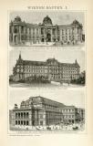 Wiener Bauten I. - II. historische Bildtafel Holzstich ca. 1898