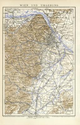 Wien Umgebung Stadtplan Lithographie 1900 Original der Zeit