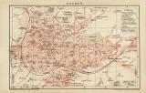 Aachen historischer Stadtplan Karte Lithographie ca. 1899
