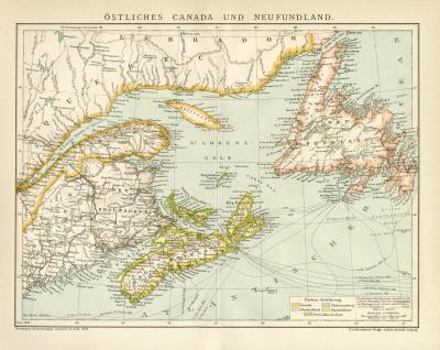 Kanada &amp; Neufundland Karte Lithographie 1899 Original der Zeit