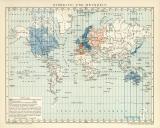 Einheits- und Ortszeit historische Landkarte Lithographie...