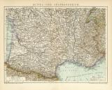 Mittel- und Südfrankreich historische Landkarte Lithographie ca. 1899