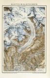 Aletschgletscher historische Landkarte Lithographie ca. 1895