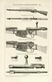 Handfeuerwaffen I.-II. historische Bildtafel Holzstich ca. 1892