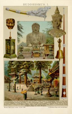 Buddhismus I.  Chromolithographie 1891 Original der Zeit