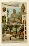 Buddhismus I. historische Bildtafel Chromolithographie ca. 1892