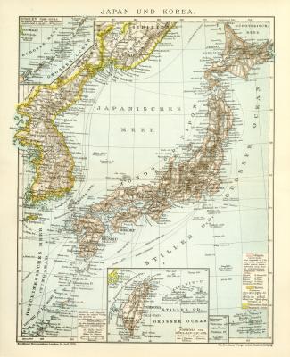 Japan & Korea Karte Lithographie 1900 Original der Zeit