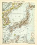Japan und Korea historische Landkarte Lithographie ca. 1900