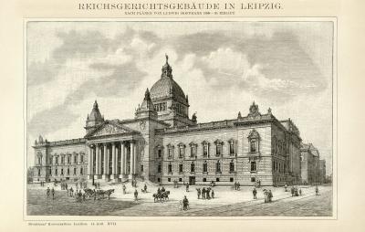 Reichsgerichtsgebäude in Leipzig historische Bildtafel Holzstich ca. 1896