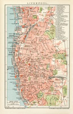 Liverpool Stadtplan Lithographie 1899 Original der Zeit