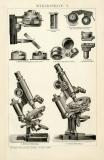 Mikroskop I.-II. historische Bildtafel Holzstich ca. 1892