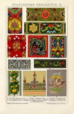 Polychrome Ornamente II. Chromolithographie 1891 Original der Zeit