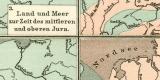 Paläogeographie Deutschland Lithographie 1895 Original der Zeit
