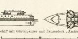 Panzerschiffstypen historische Bildtafel Holzstich ca. 1892