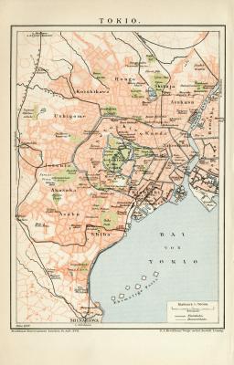 Tokio Stadtplan Lithographie 1899 Original der Zeit