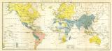 W&auml;hrungen der Erde Welt Karte Lithographie 1900 Original der Zeit