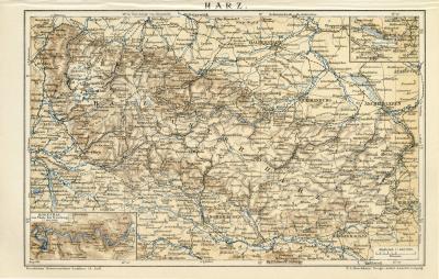 Harz Karte Lithographie 1899 Original der Zeit