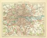 London Stadtplan Lithographie 1899 Original der Zeit