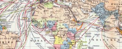 Originaldruck aus Meyers Handatlas zweite Ausgabe von 1900 zeigt Weltverkehr Landkarte Lithographie ca. 1900