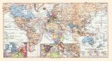 Weltverkehr Landkarte Lithographie ca. 1900 Original der Zeit