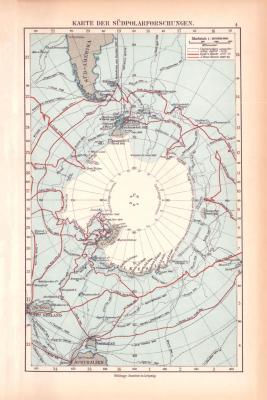 Südpolarforschung Landkarte Lithographie ca. 1900 Original der Zeit