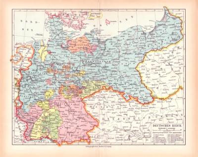 Deutsches Reich Landkarte Lithographie ca. 1900 Original der Zeit