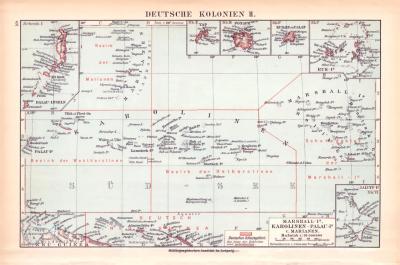 Deutsche Kolonien II. Landkarte Lithographie ca. 1900 Original der Zeit
