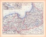 Originaldruck aus Meyers Handatlas zweite Ausgabe von 1900 zeigt Ostpreussen Westpreussen Landkarte Lithographie ca. 1900