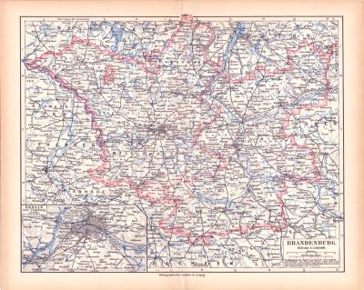 Brandenburg Landkarte Lithographie ca. 1900 Original der Zeit