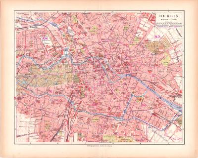 Berlin Stadtplan Lithographie ca. 1900 Original der Zeit