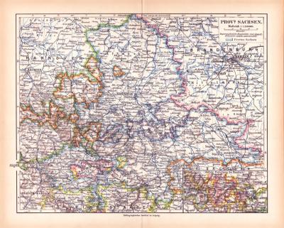 Provinz Sachsen Landkarte Lithographie ca. 1900 Original der Zeit