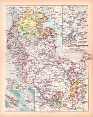 Schleswig-Holstein Landkarte Lithographie ca. 1900 Original der Zeit