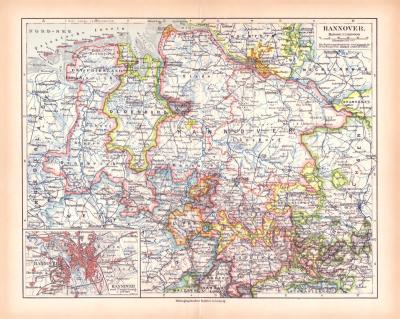 Hannover Landkarte Lithographie ca. 1900 Original der Zeit