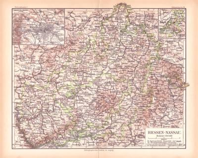 Hessen-Nassau Landkarte Lithographie ca. 1900 Original der Zeit