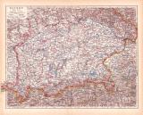 Originaldruck aus Meyers Handatlas zweite Ausgabe von 1900 zeigt Bayern Süd Landkarte Lithographie ca. 1900
