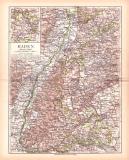 Originaldruck aus Meyers Handatlas zweite Ausgabe von 1900 zeigt Baden Landkarte Lithographie ca. 1900