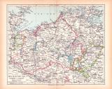 Originaldruck aus Meyers Handatlas zweite Ausgabe von 1900 zeigt Mecklenburg Schwerin Strelitz Landkarte Lithographie ca. 1900
