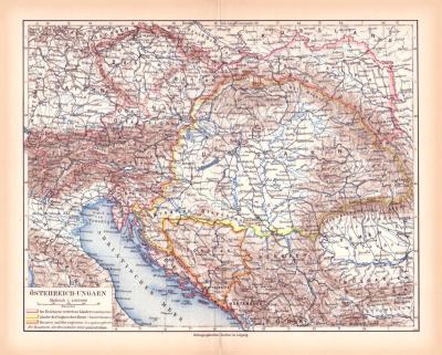 &Ouml;sterreich Ungarn Landkarte Lithographie ca. 1900 Original der Zeit