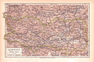 Kärnten Landkarte Lithographie ca. 1900 Original der Zeit