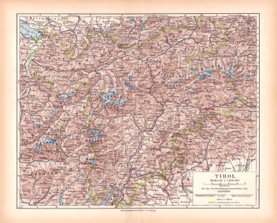 Tirol Landkarte Lithographie ca. 1900 Original der Zeit