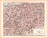 Originaldruck aus Meyers Handatlas zweite Ausgabe von 1900 zeigt Tirol Landkarte Lithographie ca. 1900