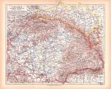 Originaldruck aus Meyers Handatlas zweite Ausgabe von 1900 zeigt Ungarn Galizien Bukowina Landkarte Lithographie ca. 1900