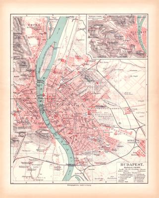 Budapest Stadtplan  Lithographie ca. 1900 Original der Zeit