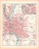 Originaldruck aus Meyers Handatlas zweite Ausgabe von 1900 zeigt Budapest Stadtplan  Lithographie ca. 1900