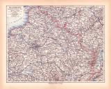Originaldruck aus Meyers Handatlas zweite Ausgabe von 1900 zeigt Frankreich Nordost Landkarte Lithographie ca. 1900