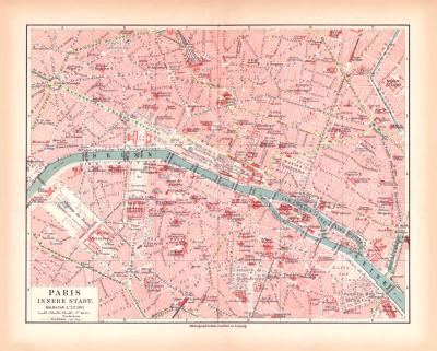 Paris Stadtplan Lithographie ca. 1900 Original der Zeit