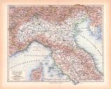 Originaldruck aus Meyers Handatlas zweite Ausgabe von 1900 zeigt Italien Nord Landkarte Lithographie ca. 1900